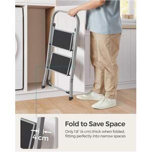 SONGMICS 2-Step Folding Ladder with Safety Lock - Grey by SONGMICS