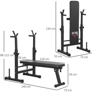 HOMCOM Adjustable Weight Bench Barbell Rack and Dip Station for Home Gym - Black by HOMCOM