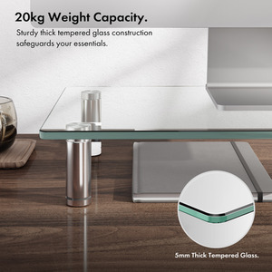 Height Adjustable Glass Monitor Stand for Desks with Aluminium Legs - Clear / 1218cm3 by VonHaus