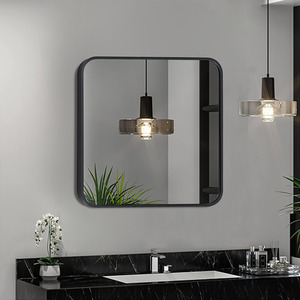 Square Bathroom Mirror with Rounded Corner - Black / 50cm by Livingandhome