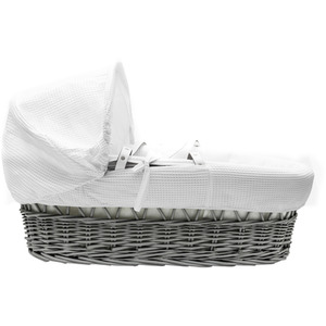 White Waffle Grey Wicker Moses Basket with White Little Gem Rocking Stand - White by Kinder Valley
