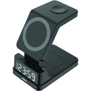 Asteria 4-in-1 Wireless Charging Station with Alarm Clock - Black by Groove