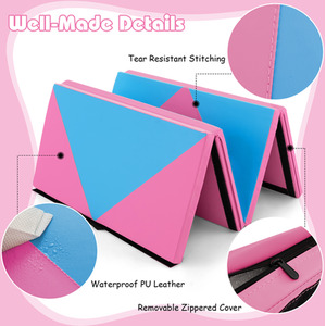 Folding Gymnastics Mat Tumbling Mat - Pink by Costway