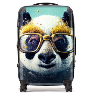 Panda With Golden Glasses Splashart Suitcase - Yellow / 80l by Warren Reed - Designer