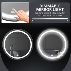 kleankin Round LED Bathroom Mirror Dimmable Lighted with 3 Temperature Colours - Black by kleankin