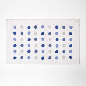 Cotton Tufted Bath Mat Polka Dot Design - White Blue by Homescapes