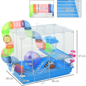 Pawhut Hamster Cage Carrier Small Animal House with Exercise Wheels Tunnel Tube - Blue by PawHut