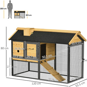 PawHut Small Animal Hutch Cage with Run, Removable Tray - Black by PawHut