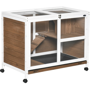 PawHut Wooden Pet Hutch Small Animal Cage - Brown by PawHut