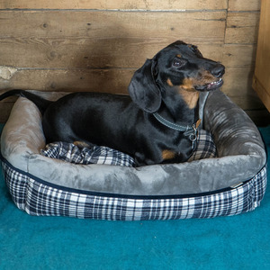 Grey Check Pet Dog Sofa Bed by Dreampaws