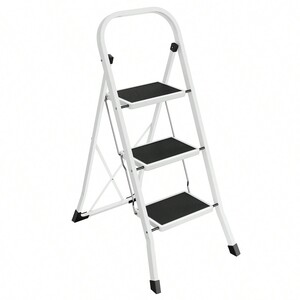 SONGMICS 3-Step Folding Ladder with Safety Lock - White by SONGMICS
