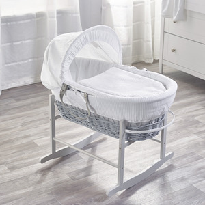 White Waffle Grey Wicker Moses Basket with Grey Rocking Stand - White by Kinder Valley