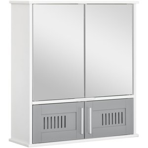 kleankin Bathroom Mirror Cabinet Wall Mount Storage Cupboard - Grey by kleankin