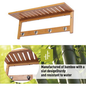 HOMCOM Mounted Bamboo Shelf Clothes Rack - Brown by HOMCOM
