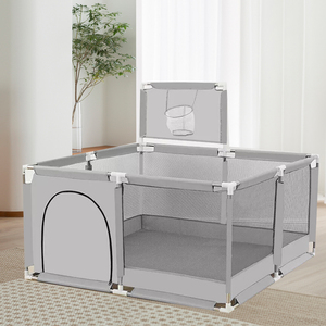 Baby Playpen with Mesh Sides and Activity Features - Light Grey