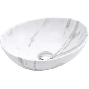 Oval Marble Vessel Bathroom Sink - White by Livingandhome