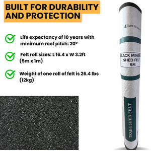Standard Grade Shed Roofing Felt (5m x 1m) - Black by NOVECRAFTO