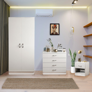 Riano Trio Bedroom Set - White / 76cm / MDF by Vida Designs