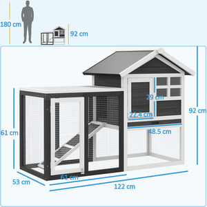 PawHut 122cm Wooden Pet Hutch Small Animal Cage - Grey by PawHut