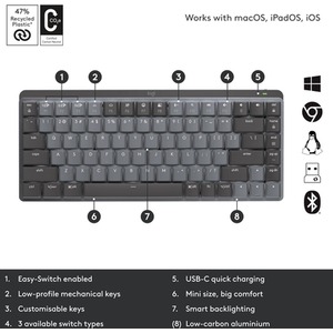 Logitech MX Mechanical Mini Wireless Illuminated Keyboard - Graphite by Logitech