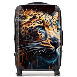 Leapoard Face Splashart On Dark Background Suitcase - Yellow / 80l by Warren Reed - Designer