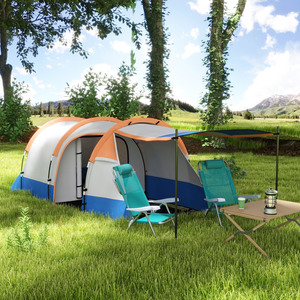 Outsunny 2-3 Man Camping Tent with Bedroom, Living Room and Porch - Orange by Outsunny