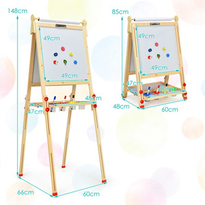 3-in-1 Double-Sided Kids Art Easel with Whiteboard - Brown by Costway