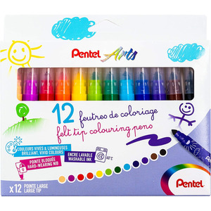 Pentel Arts Felt Tip Colouring Pens - Washable - Pack of 12 - Mulit-colour by Pentel