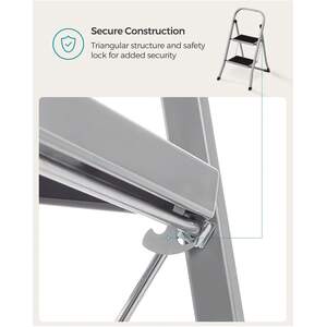 SONGMICS 2-Step Folding Ladder with Safety Lock - Grey by SONGMICS