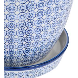 22cm Hand Printed Plant Pot with Saucer Navy - Navy by Nicola Spring