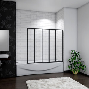 Black Framed Folding Bath Screen - Matt Black / 18.5kg by AicaBathroom