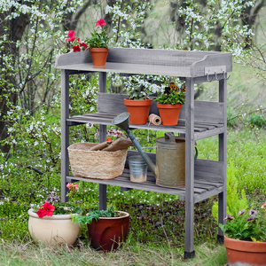 Outdoor Potting Bench Table with Storage Shelf - Grey by Yaheetech