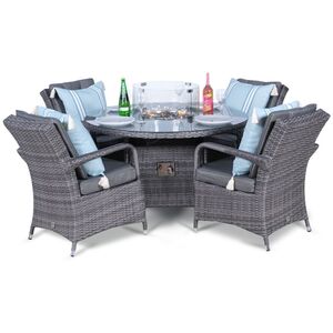 Arizona Fire Pit Round Rattan Patio Dining Set - Grey / 4 by Giardino