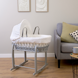 Dimple Grey Wicker Moses Basket - White by Clair de Lune