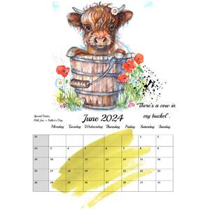 Highland Cows in Watercolour 2024 Calendar by BebesArts
