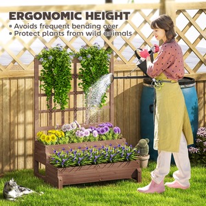 Outsunny 2-Tier Wooden Planter with Trellis and Drainage Holes by Outsunny