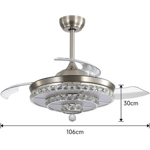 Ceiling Fan Light with Crystal Accents and Foldable Blades - Brushed Nickel by Livingandhome
