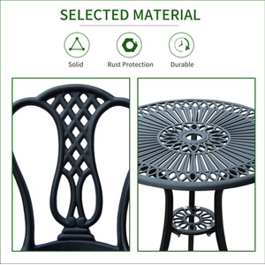 Outsunny 3 Piece Patio Cast Aluminium Bistro Set - Black by Outsunny