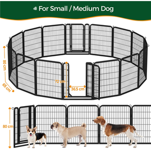 16 Panels Steel Dog Playpen Pet Exercise Pen - Black / 1.2cm by Yaheetech
