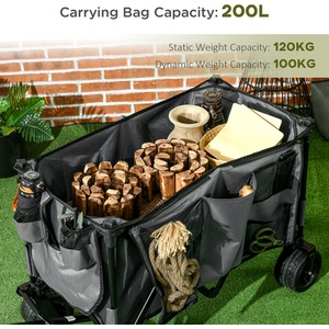 Outsunny Folding Garden Trolley on Wheels Camping Trolley - Grey by Outsunny