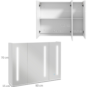 kleankin LED Lighted Wall Mounted Bathroom Mirror Cabinet with USB Charged - High gloss by kleankin