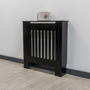 Modern MDF Vertical Line Radiator Cover - Black / Small by Jack Stonehouse