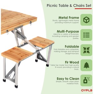 Portable Wooden Folding Outdoor Picnic Table and Bench Set 4 Seats by Oypla