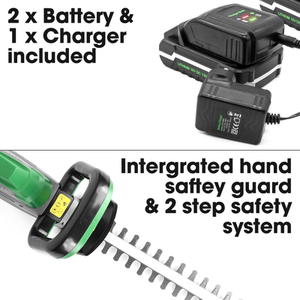 Cordless Hedge Trimmer 18V Li-Ion 2 Batteries - Green by Gracious Gardens