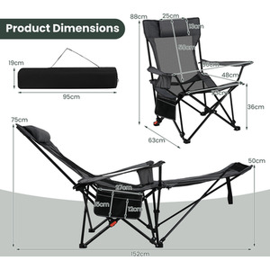 Reclining Camping Chair with Removable Footrest by Costway