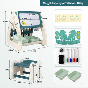 3-in-1 Kids Art Easel with Stool - Green by Costway
