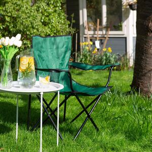Folding Canvas Camping Chairs - Matt Black - Pack of 4 - Green by Harbour Housewares