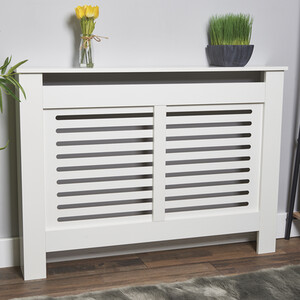 Horizontal Striped Radiator Cover - White / 112cm