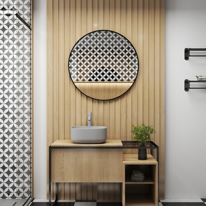 HOMCOM Round Bathroom Wall Mirror for Home Bedroom Washroom - Black by HOMCOM
