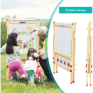 3-in-1 Double-Sided Kids Art Easel with Whiteboard - Brown by Costway